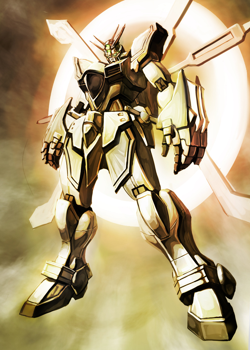 bad_pixiv_id g_gundam glowing glowing_eyes god_gundam gundam highres mecha no_humans ryou-k solo super_robot