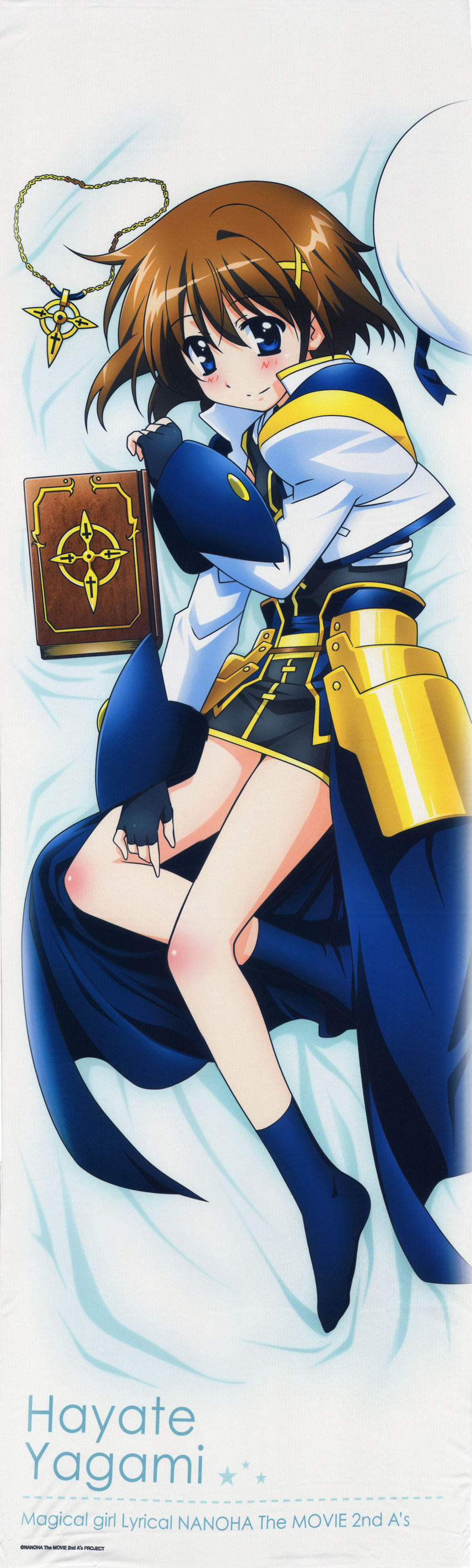 1girl absurdres dakimakura female highres long_image lying lyrical_nanoha mahou_shoujo_lyrical_nanoha mahou_shoujo_lyrical_nanoha_&amp;_nanoha_a's mahou_shoujo_lyrical_nanoha_a's mahou_shoujo_lyrical_nanoha_the_movie_2nd_a's official_art solo tall_image yagami_hayate