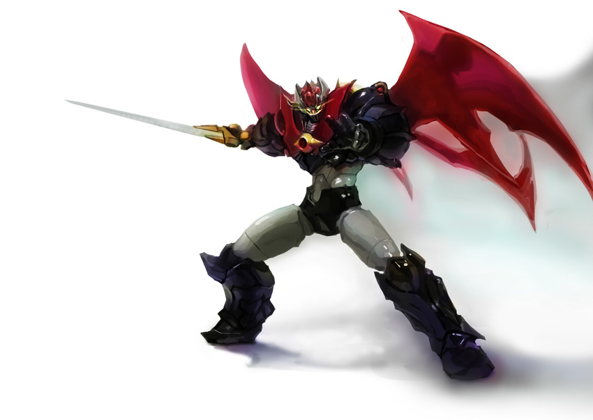 glowing_eyes highres mazinkaiser mazinkaiser_(robot) mecha no_humans ryou-k shadow solo super_robot sword weapon wings