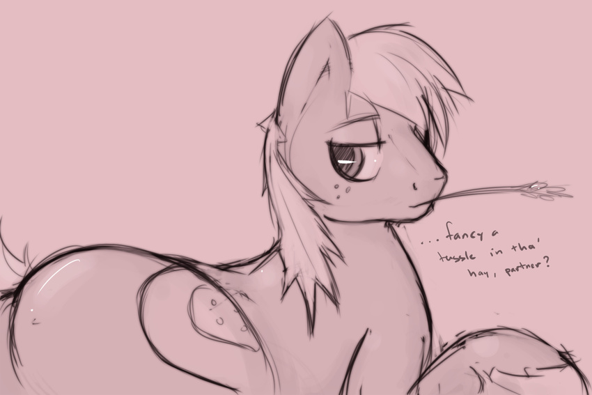 butt cutie_mark equine feral friendship_is_magic hay horse looking_back male mammal mane my_little_pony pony simple_background sketch solo