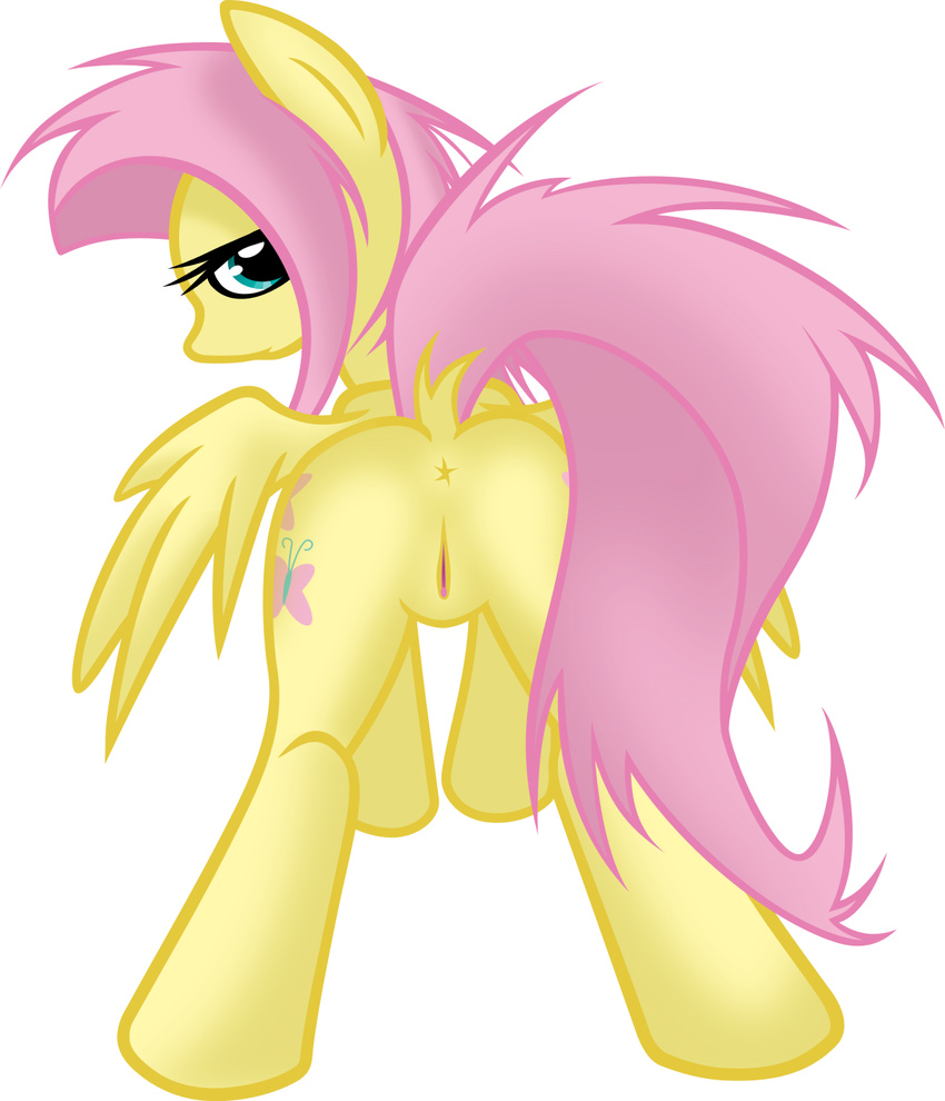 2013 anus blue_eyes butt cutie_mark equine female feral fluttershy_(mlp) friendship_is_magic hair horse kejzfox looking_at_viewer looking_back mammal my_little_pony pegasus pink_hair pony presenting pussy solo wings