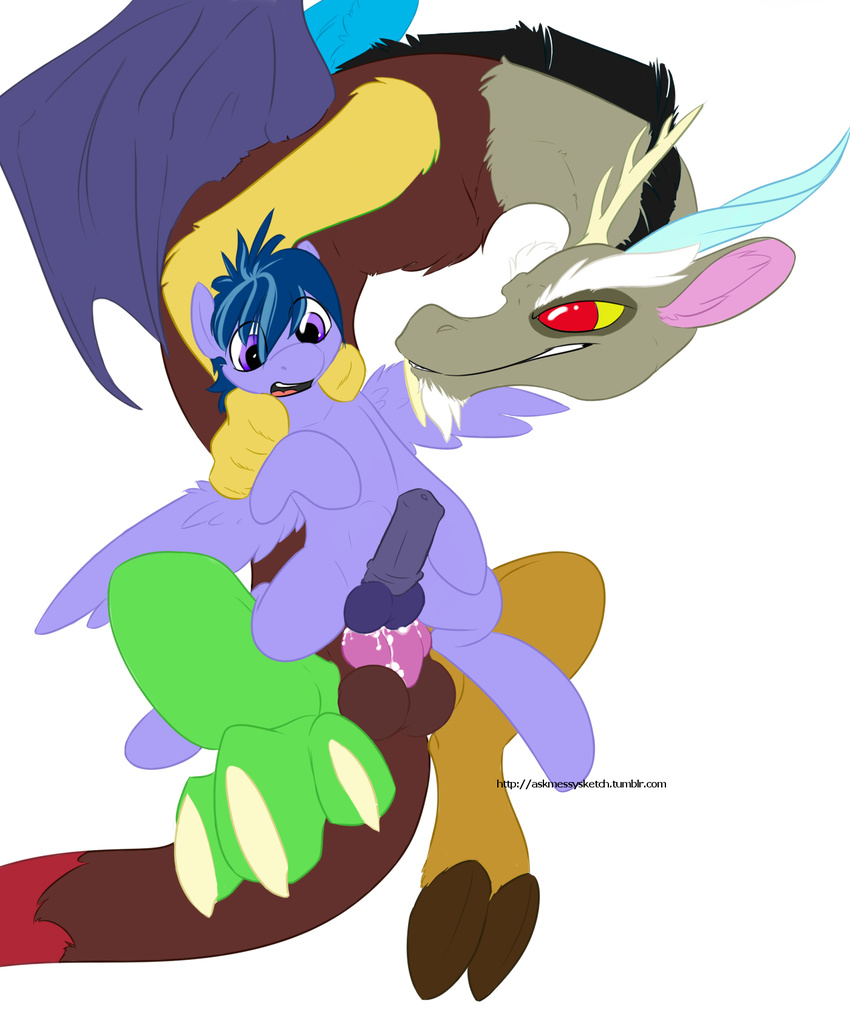 anal anal_penetration balls cum cum_inside discord_(mlp) draconequus equine erection friendship_is_magic gay hair horn horse horsecock male messysketch multi-colored_hair my_little_pony open_mouth pegasus penetration penis plain_background pony red_eyes sex wings