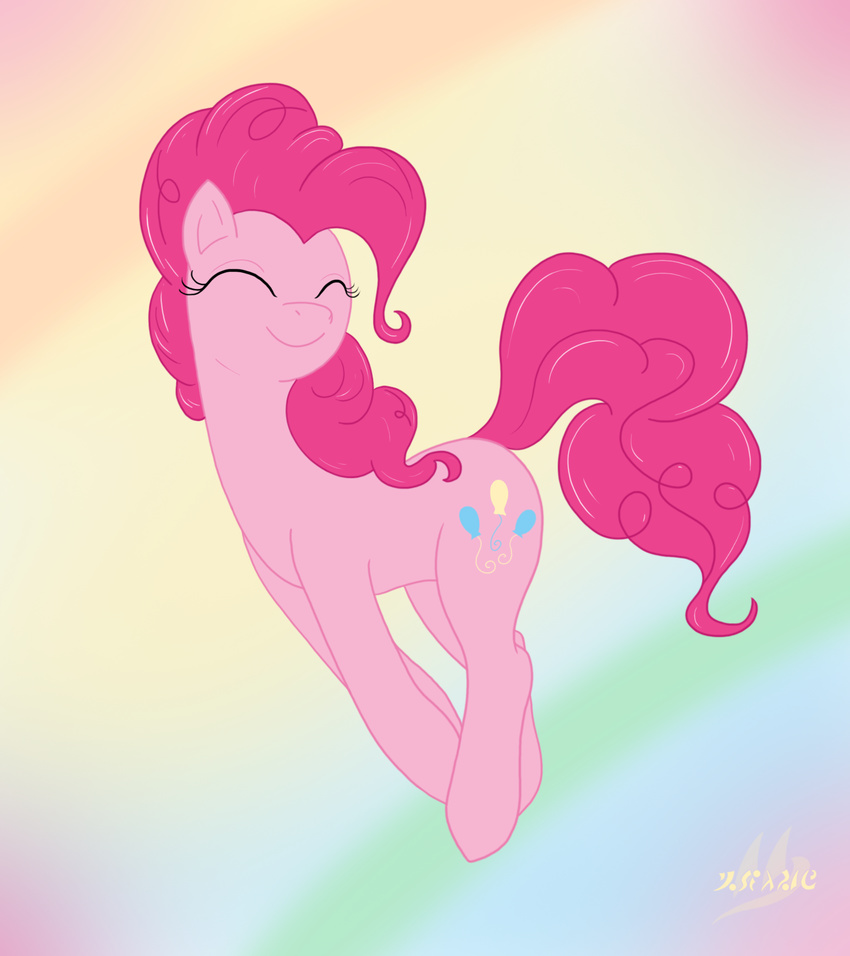 drake_drachenlicht equine eyes_closed female feral friendship_is_magic fur gradient_background hair horse mammal my_little_pony pink_fur pink_hair pinkie_pie_(mlp) pony smile solo