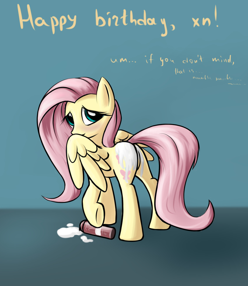 blush butt cutie_mark equine female feral fluttershy_(mlp) friendship_is_magic mammal my_little_pony pegasus sokolas solo whipped_cream wings