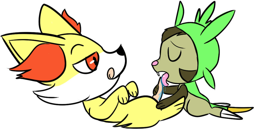 canine chespin duo erection eyes_closed fellatio fennec fennekin feral fox fur invalid_color invalid_tag male mammal nintendo oral oral_sex penis plain_background pok&#233;mon pok&eacute;mon pok&eacute;philia saliva sex side_view tongue video_games yellow yellow_fur