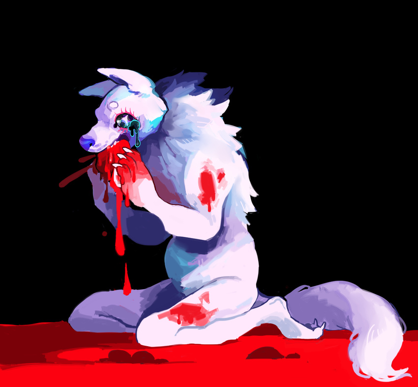 blue_fur blue_nose canine claws eating fur gore mammal solo tears white_fur yolk_(artist)