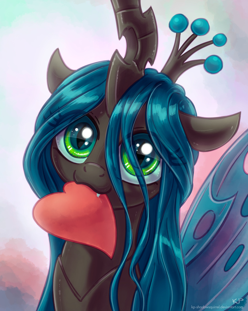 &lt;3 absurd_res cat_eyes changeling cute equine fangs female feral friendship_is_magic green_eyes green_hair hair hi_res holes horn karol_pawlinski kp-shadowsquirrel long_hair mammal my_little_pony queen_chrysalis_(mlp) slit_pupils solo wings