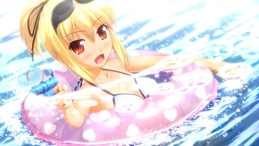 blonde_hair goggles ogata red_eyes swimsuit water