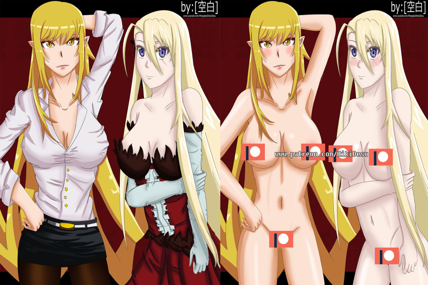 2girls bakemonogatari highres hiki kiss-shot_acerola-orion_heart-under-blade monogatari_(series) multiple_girls uq_holder! vampire