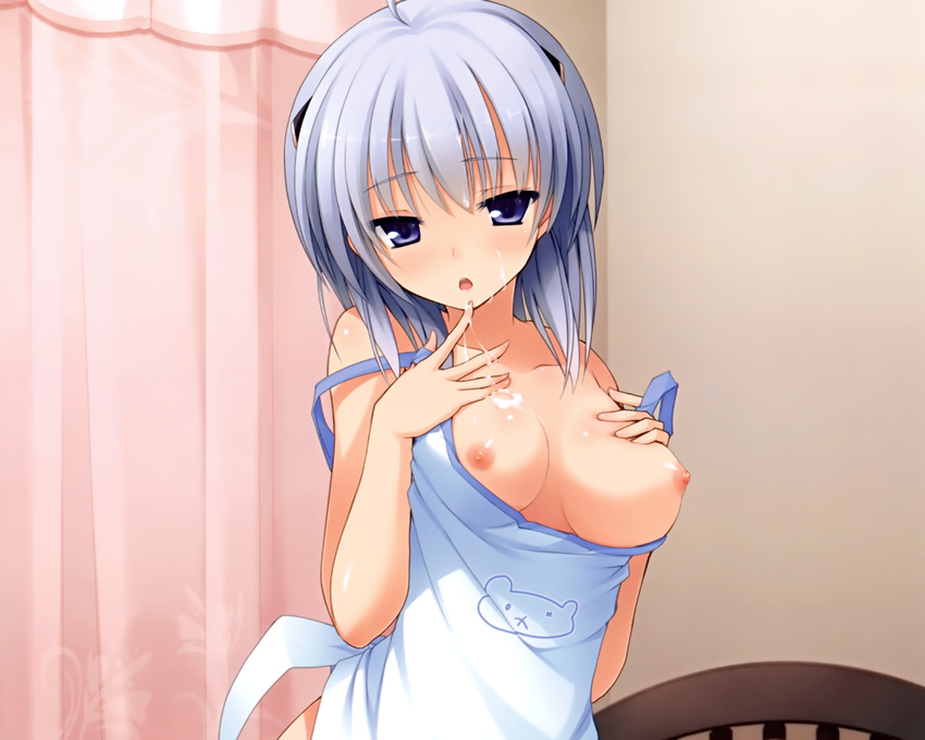 breasts cum imouto_no_katachi meta mutou_kurihito naked_apron nipples purple_eyes short_hair sphere
