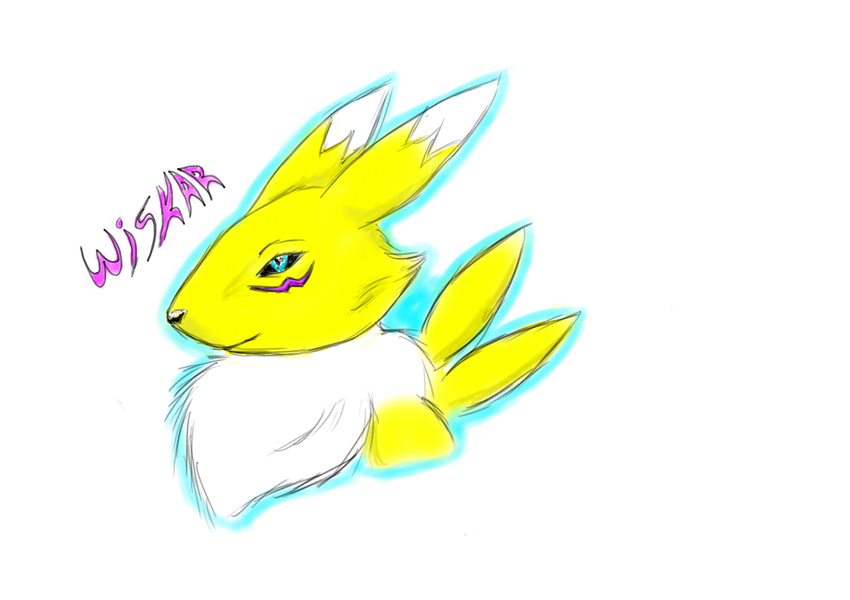 anthro canine digimon english_text face fox free headpic male mammal plain_background renamon solo text white white_background wiskar yellow