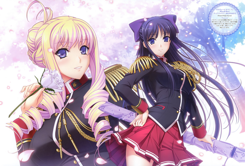 2girls absurdres bertille_althusser black_hair blonde_hair blue_hair celia_kumani_entory dengeki_moeoh dengeki_moeou female highres komori_kei long_hair multiple_girls official_art ryuzouji_akane walkure_romanze