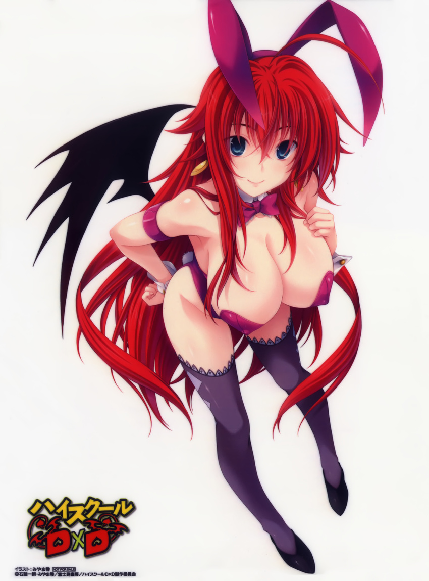 bunny_girl cleavage erect_nipples fixed highschool_dxd miyama-zero rias_gremory thighhighs wings