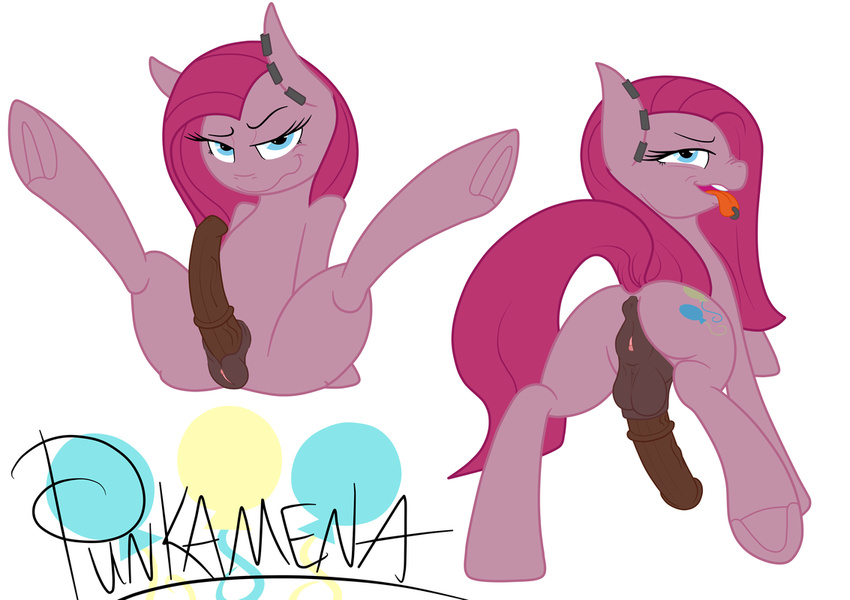 2013 anus balls butt cutie_mark ear_piercing friendship_is_magic hair herm horsecock intersex looking_at_viewer my_little_pony penis piercing pink_fur pink_hair pinkamena_(mlp) pinkie_pie_(mlp) presenting pussy raised_tail smile solo spread_legs spreading tongue tongue_out tongue_ring veins
