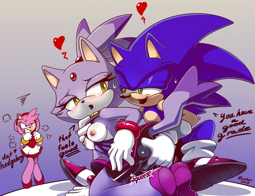 &lt;3 amber_eyes amy_rose angry anime anthro beige_skin black_eyes black_nose black_skin blaze_the_cat blue_fur blush breasts butt cat clenched_teeth clothed clothing collar dialog dress english_text feline female footwear from_behind fur gloves green_eyes grey_background group hair half-dressed hand_on_butt happy hedgehog japanese kneeling long_hair looking_back male mammal nancher necklace nipples nude open_mouth pink_fur pink_hair plain_background pointy_ears ponytail purple_fur quills raised_arm rodent sega shadow shiny shoes shorts sitting skirt smile smirk sonic_(series) sonic_the_hedgehog sonnic_the_hedgehog spread_legs spreading squeeze squint straight sweat teeth text tongue video_games watching white_background wristband yellow_eyes