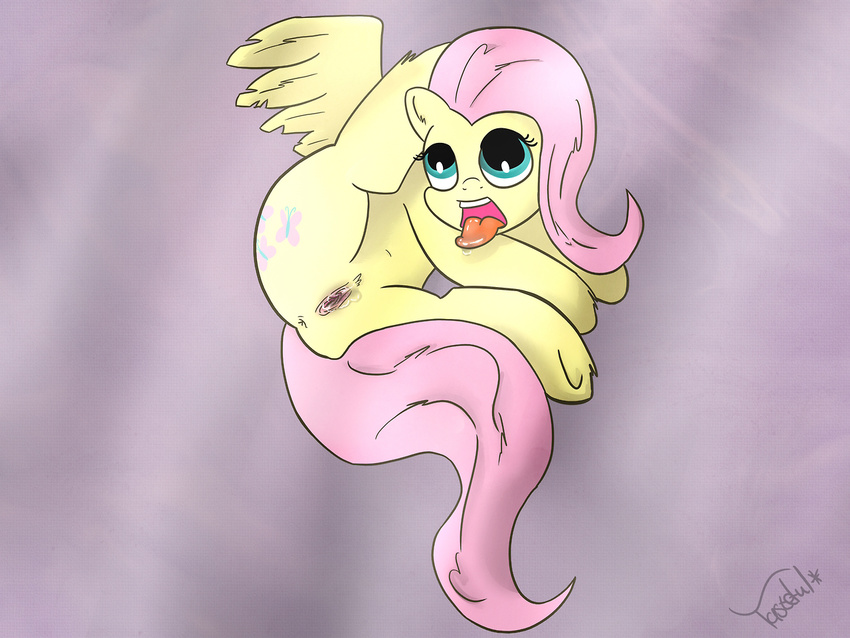 anus blue_eyes butt cutie_mark equine female fluttershy_(mlp) friendship_is_magic hair horse my_little_pony pegasus pink_hair pony pussy pussy_juice solo tasteful-clopper tongue tongue_out wings