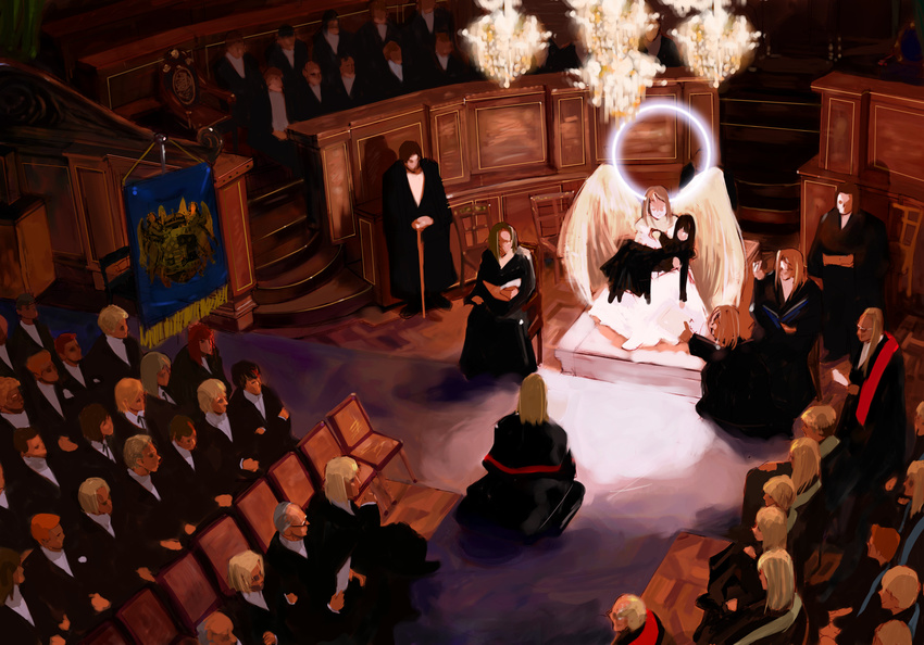 6+girls angel ceremony church copyright_request gothic highres hungary kusaka_souji multiple_boys multiple_girls wings