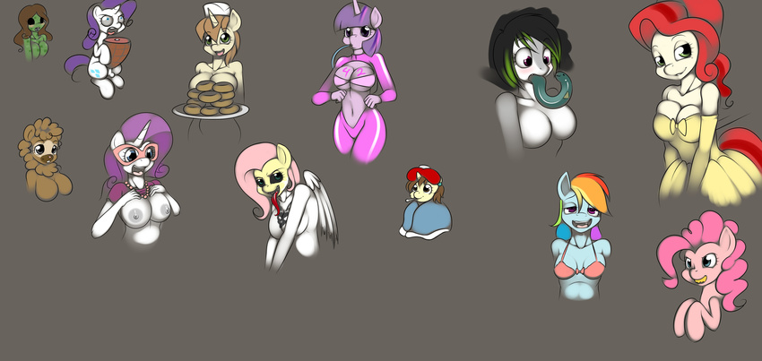 42 absurd_res anthro anthrofied bidoof black_hair blanket blue_eyes bra breasts cherry_jubilee_(mlp) creeper crossgender cutie_mark doughnut dress eel equine eyewear female fish fluttershy_(mlp) friendship_is_magic glasses green_eyes green_hair grey_background hair half-closed_eyes ham hi_res horn horse invalid_color kloudmutt long_tongue mammal marine minecraft multi-colored_hair my_little_pony navel necklace nintendo nipples pegasus pinkie_pie_(mlp) plain_background pok&#233;mon pony pony_joe_(mlp) purple_eyes purple_hair rainbow_dash_(mlp) rainbow_hair rarity_(mlp) red_hair shark straw thermometer tongue tongue_out twilight_sparkle_(mlp) two_tone_hair underwear unicorn video_games vixys wings