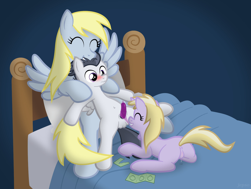 anus bad_parenting balls bed blush condom cub derpy_hooves_(mlp) dinky_hooves_(mlp) equine female feral friendship_is_magic group horn horse jepso male mammal my_little_pony navel pegasus penis pony pussy rumble_(mlp) straight unicorn wearing_condom wet_pussy wings young
