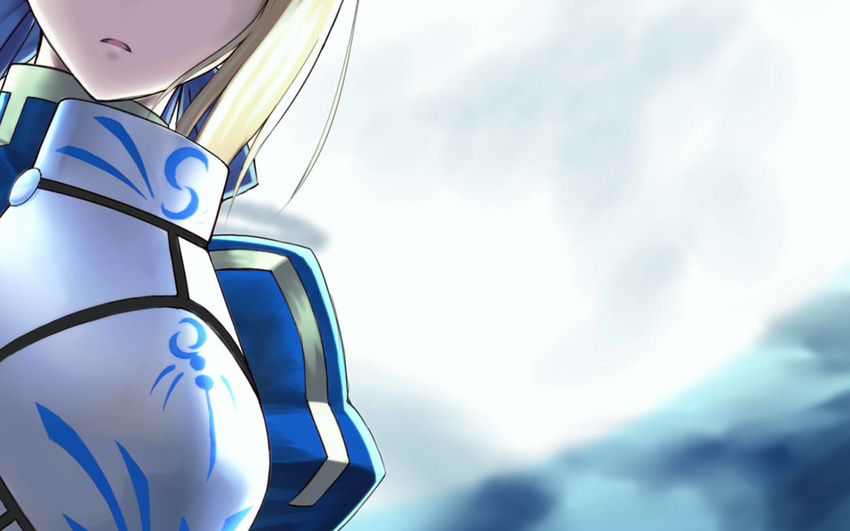 armor armored_dress artoria_pendragon_(all) blonde_hair close-up fate/stay_night fate_(series) hair_ribbon head_out_of_frame kotera_ryou ribbon saber solo