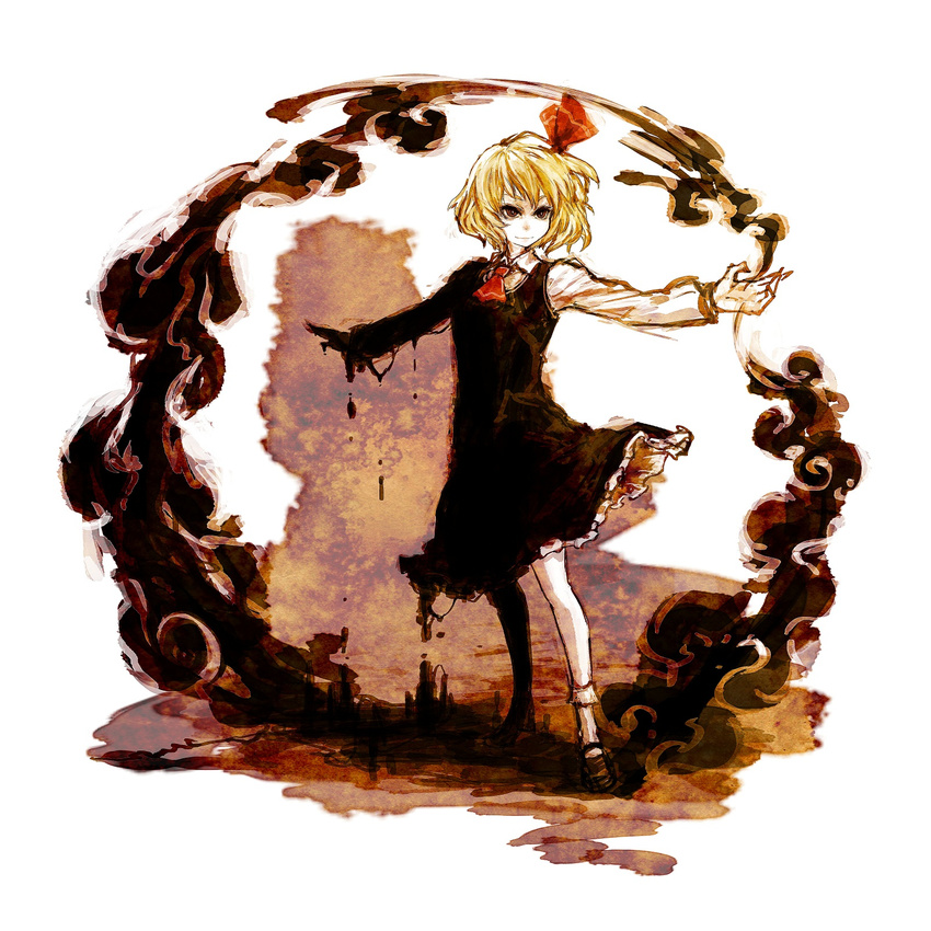 bad_id bad_pixiv_id blonde_hair darkness hair_ribbon highres hima_(mizu_ni_tsuyoi) outstretched_arms red_eyes ribbon rumia short_hair smile solo spread_arms touhou