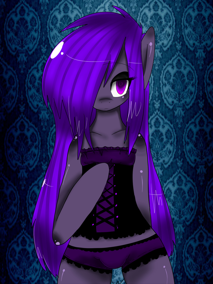 anthro bulge clothing corset equine friendship_is_magic girly hair horse looking_at_viewer male mammal my_little_pony original_character pony purple_eyes purple_hair solo zombs
