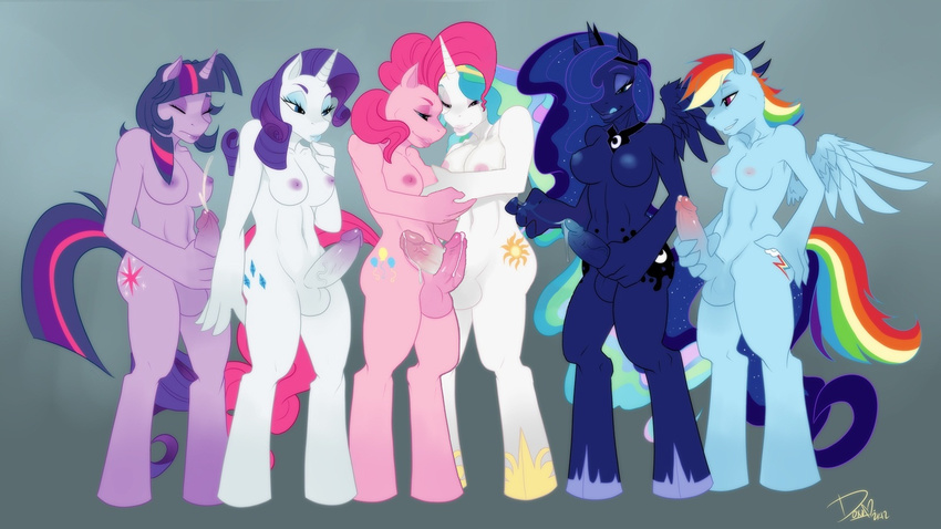 anthro anthrofied areola balls blue_eyes blue_fur blue_hair breasts butt circumcised cum cumshot cutie_mark dickgirl doxolove edit equine erection eyes_closed friendship_is_magic frottage fur grope hair hands horn horse humanoid_penis intersex licking licking_lips mammal masturbation multi-colored_hair my_little_pony navel nipples orgasm pegasus penis pink_fur pink_hair pinkie_pie_(mlp) pony precum princess princess_celestia_(mlp) princess_luna_(mlp) purple_eyes purple_fur rainbow_dash_(mlp) rainbow_hair rarity_(mlp) royalty smile tongue tongue_out twilight_sparkle_(mlp) two_tone_hair unicorn vein veins white_fur winged_unicorn wings