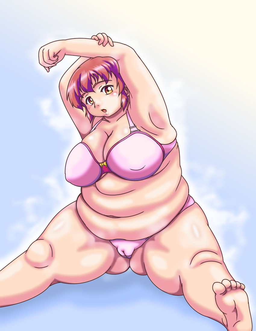 1girl breasts brown_eyes fat highres huge_breasts inamori_nidai obese original orizen red_hair solo
