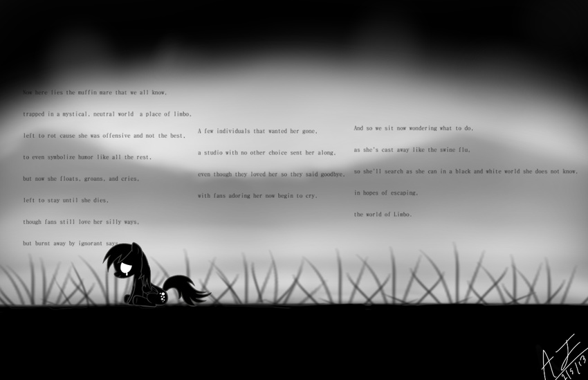 ambient and black bubble bubbles crying cutie cutie_mark derpy derpy_hooves_(mlp) english_text equine female feral friendship_is_magic grass greyscale hair hooves mammal mane mark monochrome my_little_pony outside pegasus poem sad script silhouette solo sushimytaco swine_flu tear tears text white white_eyes wings