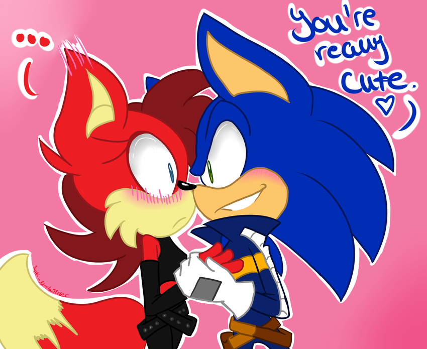 absurd_res anthro aziultheartistfoxx blush canine clothed clothing dialog duo english_text female fiona_fox fox hedgehog hi_res interspecies male mammal sega sonic_(series) sonic_the_hedgehog straight text