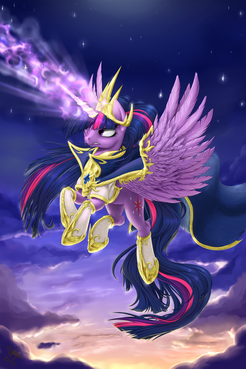 cape clothed clothing cloud cutie_mark equine female feral friendship_is_magic hair horn horse jaaaaaaaz_(artist) jaz mammal my_little_pony outside pony princess purple_eyes royalty sky solo tiara twilight_sparkle_(mlp) two_tone_hair winged_unicorn wings