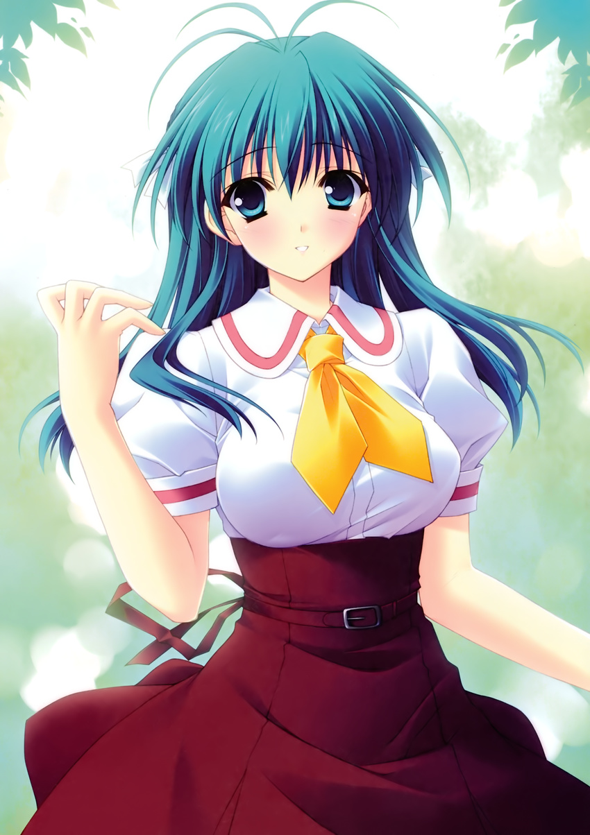 :d absurdres green_eyes green_hair highres open_mouth r_g_b school_uniform shiki_midori smile suzuhira_hiro