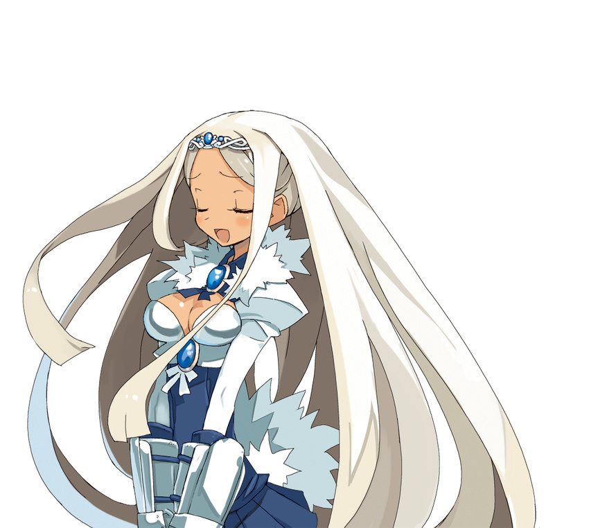 artist_request blush closed_eyes disgaea green_eyes long_hair makai_senki_disgaea_3 official_art princess sapphire_rhodonite smile solo white_hair