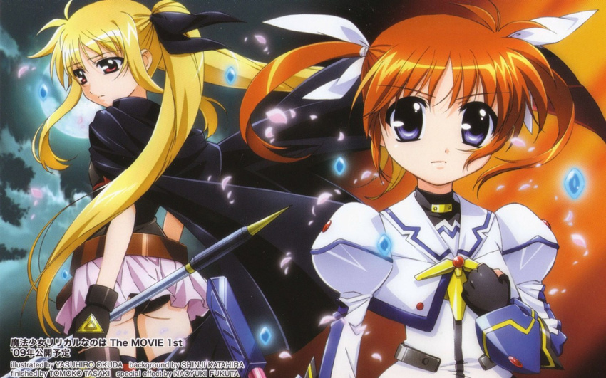 1440x900 2girls fate_testarossa glove gloves lyrical_nanoha mahou_shoujo_lyrical_nanoha multiple_girls nanoha takamachi_nanoha