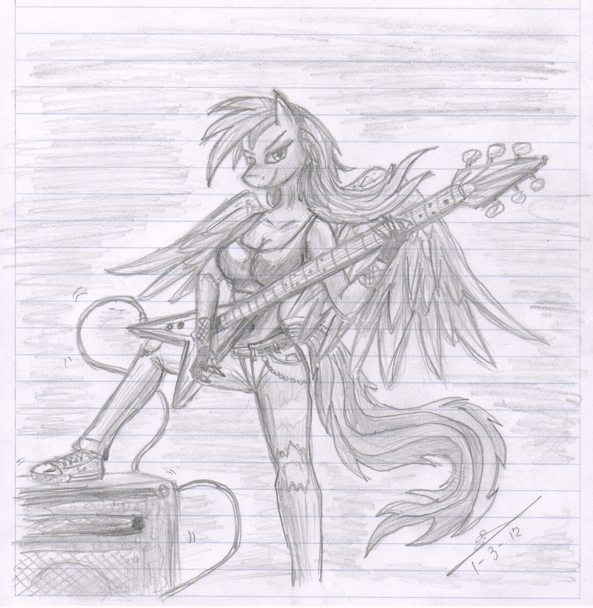 anthrofied equine female fingerless_gloves friendship_is_magic gloves guitar heavy_metal jeans mammal metalfoxxx my_little_pony pegasus rainbow_dash_(mlp) solo wings