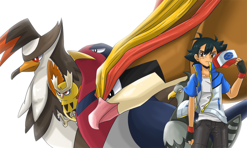 noctowl pidgeot pokemon satoshi_(pokemon) staraptor swellow unfezant