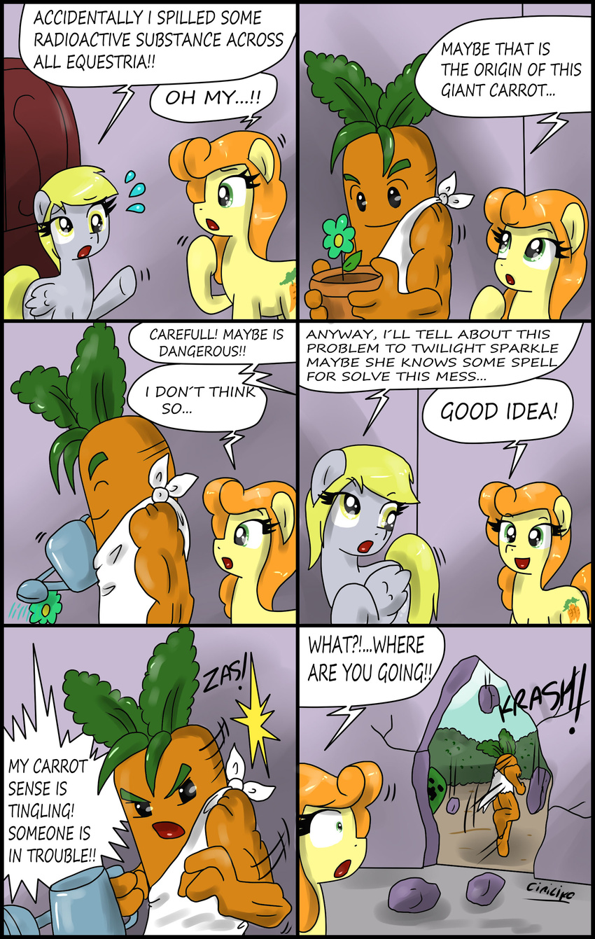 anthro carrot carrot_top_(mlp) ciriliko comic creeper derpy_hooves_(mlp) dialog english_text equine female feral flower friendship_is_magic green_eyes horse mammal minecraft my_little_pony pegasus plant pony text toga video_games watering_can wings yellow_eyes
