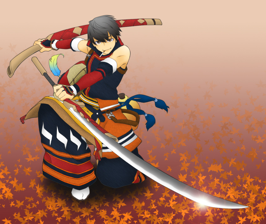 black_hair colorized monster_hunter nobutsuna smile sword weapon yuca_(rascal) yukumo_(armor)