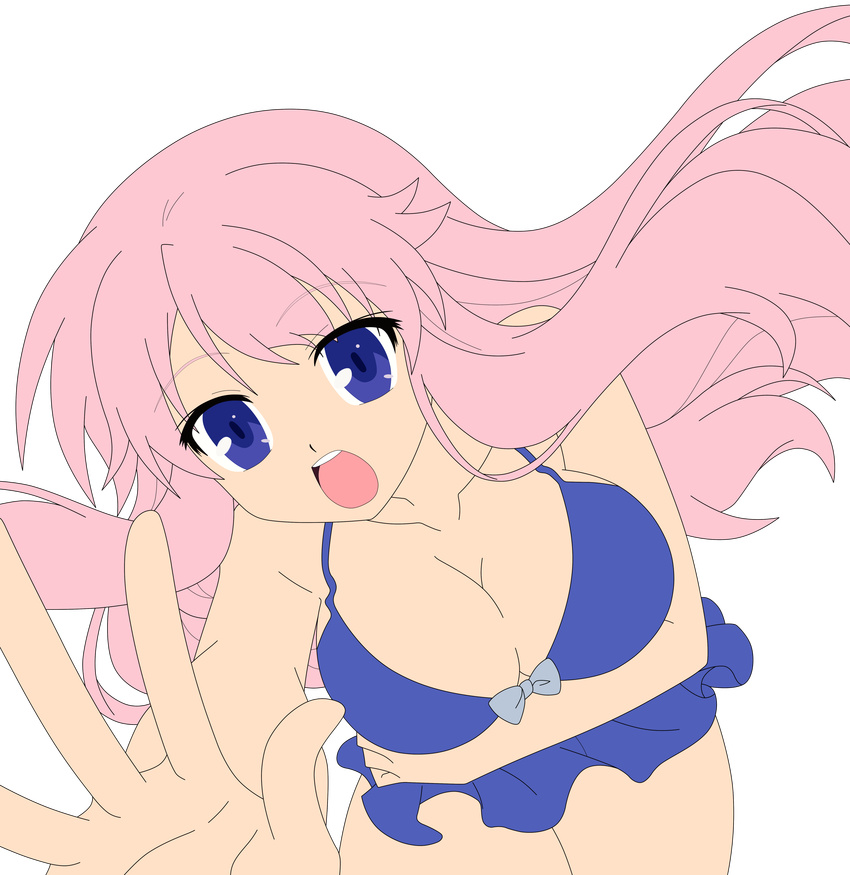 1girl absurdres baka_to_test_to_shoukanjuu bikini blue_eyes breasts busty highres himeji_mizuki long_hair open_mouth photoshop pink_hair simple_background swimsuit thighs vector_trace