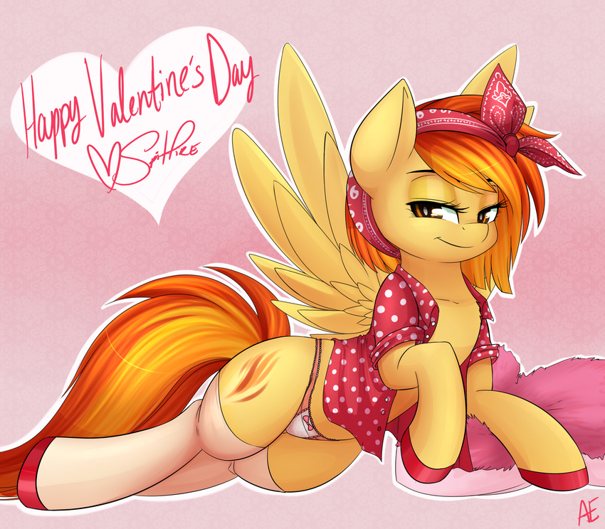 equine female feral friendship_is_magic hair holidays legwear mammal my_little_pony orange_eyes orange_hair panties pegasus solo spitfire_(mlp) spittfire stockings underwear valentine's_day valentine's_day wings wonderbolts_(mlp) yellow_body