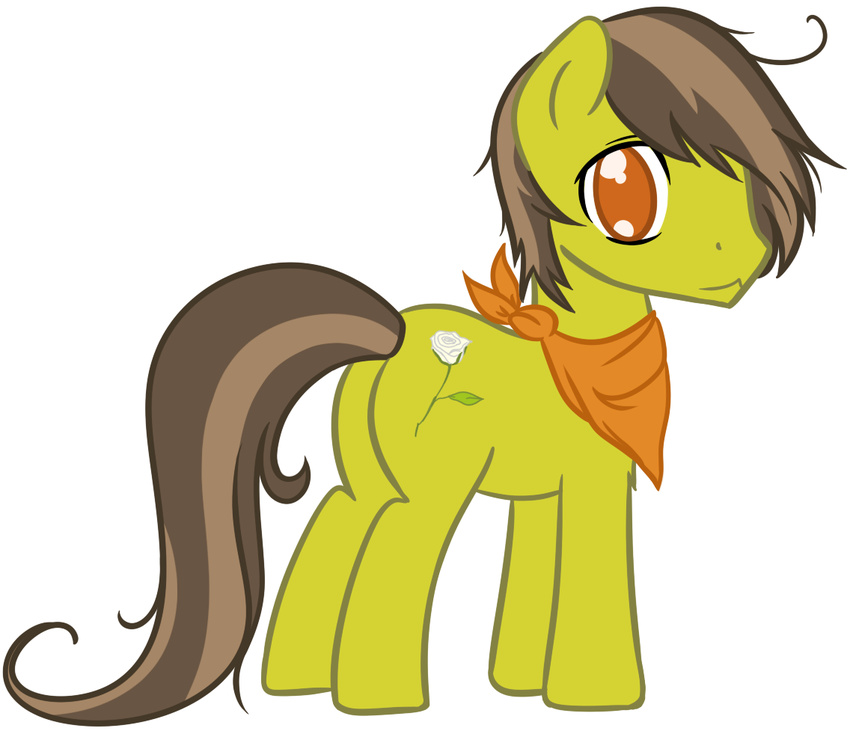 brown_hair browne_rosaceae cutie_mark equine flower fur hair horse male mammal multi-colored_hair my_little_pony orange_eyes plain_background pony rose short_hair sleepymomo solo white_background yellow_fur