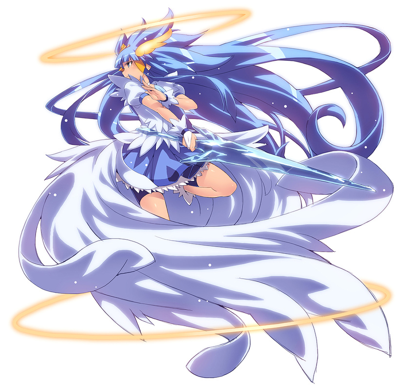 aoki_reika bike_shorts blue blue_dress blue_eyes blue_hair blue_skirt crystal_sword cure_beauty dress halo head_wings ice long_hair precure princess_form_(smile_precure!) shorts shorts_under_skirt skirt smile_precure! solo sword tasaka_shinnosuke tiara weapon