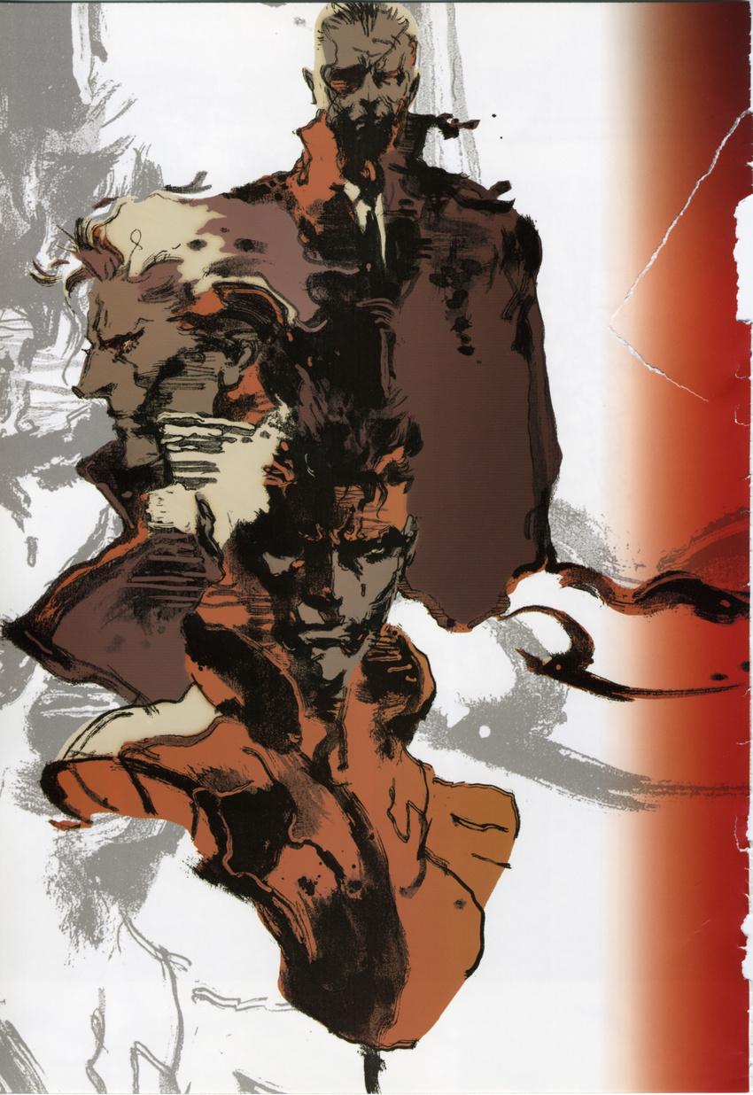 absurdres artist_request big_boss highres liquid_snake male_focus metal_gear_(series) metal_gear_solid multiple_boys official_art solid_snake