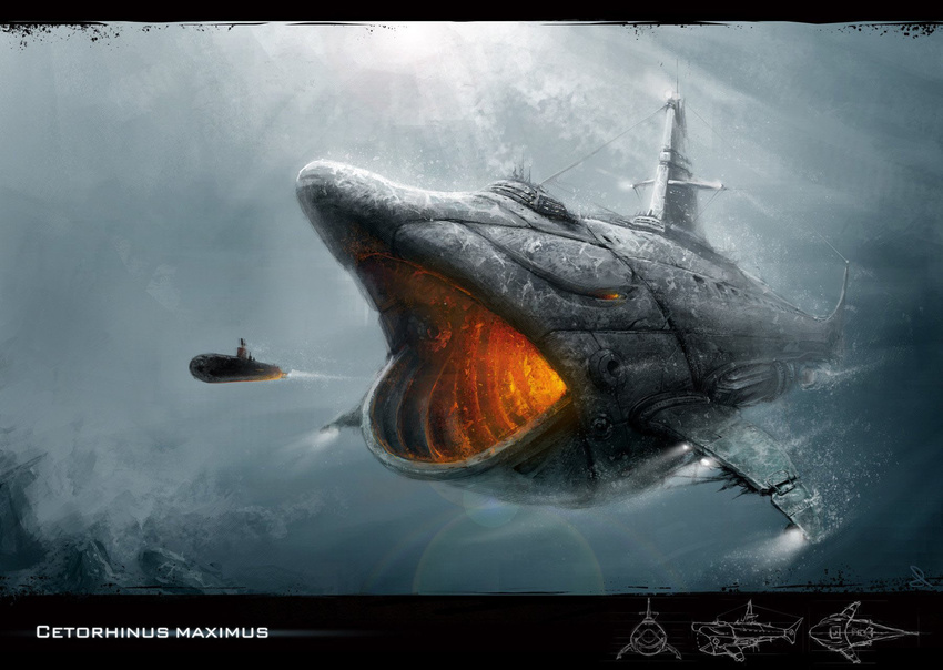 basking_shark chetorinus detailed fire fish hi_res light machine marine mechanical project robot sci-fi sea shark submarine technology unknown_artist water