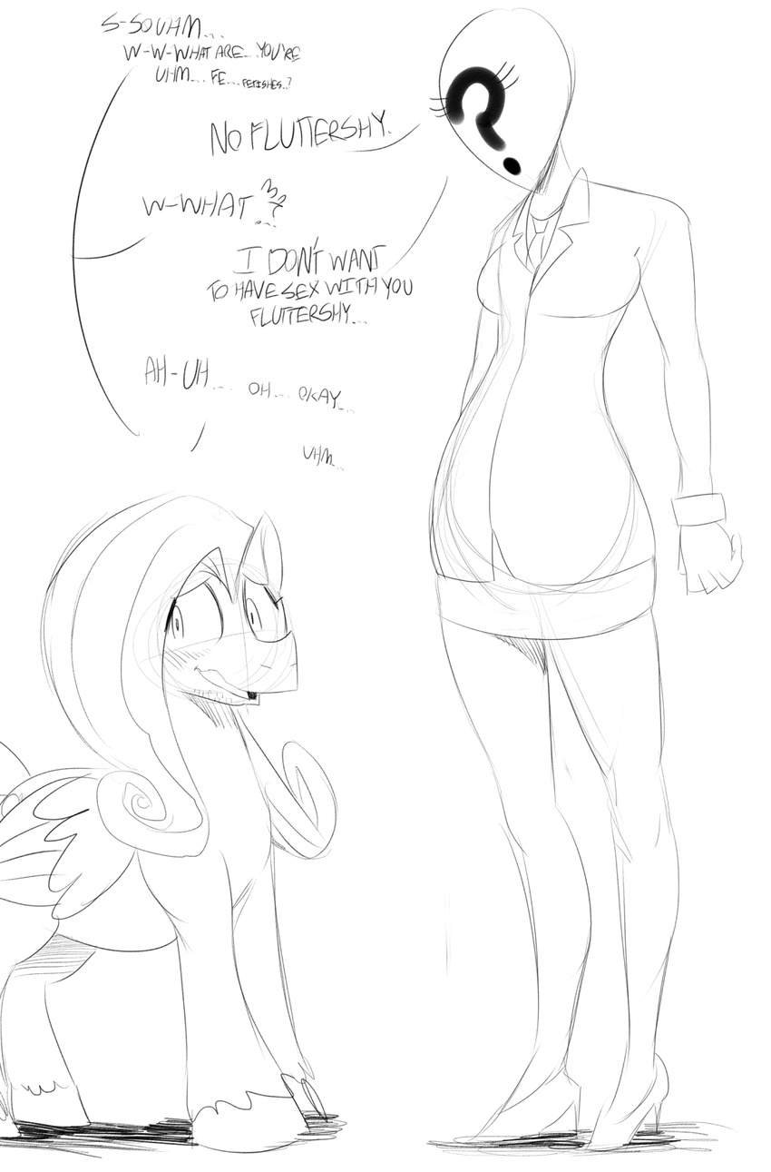 blush crossgender dialog equine female flutterguy fluttershy_(mlp) friendship_is_magic human male mammal my_little_pony pegasus sketch sunibee sweetsing text wings