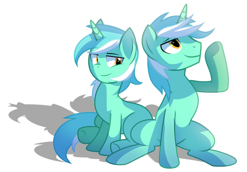 absurd_res alpha_channel crossgender cutie_mark duo equine female feral friendship_is_magic fur green_fur hair hi_res horn horse lyra_(mlp) lyra_heartstrings_(mlp) male mammal my_little_pony plain_background pony square_crossover transparent_background two_tone_hair unicorn wicklesmack yellow_eyes