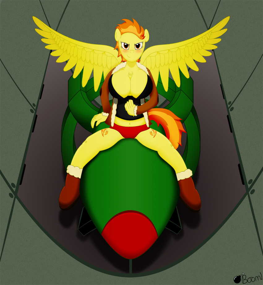 anthro big_breasts blush bomb boots breasts brown_eyes cutie_mark equine friendship_is_magic hair horse jacket looking_at_viewer my_little_pony orange_hair panties pegasus pony spitfire_(mlp) underwear wings wonderbolts_(mlp)