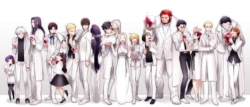 assassin_(fate/zero) berserker_(fate/zero) caster_(fate/zero) chloe_(artist) cleavage dress emiya_kiritsugu fate/stay_night fate/zero gilgamesh_(fsn) illyasviel_von_einzbern irisviel_von_einzbern kayneth_archibald_el-melloi kotomine_kirei lancer_(fate/zero) matou_kariya matou_sakura saber sola-ui_nuada-re_sophia-ri toosaka_rin toosaka_tokiomi uryuu_ryuunosuke waver_velvet