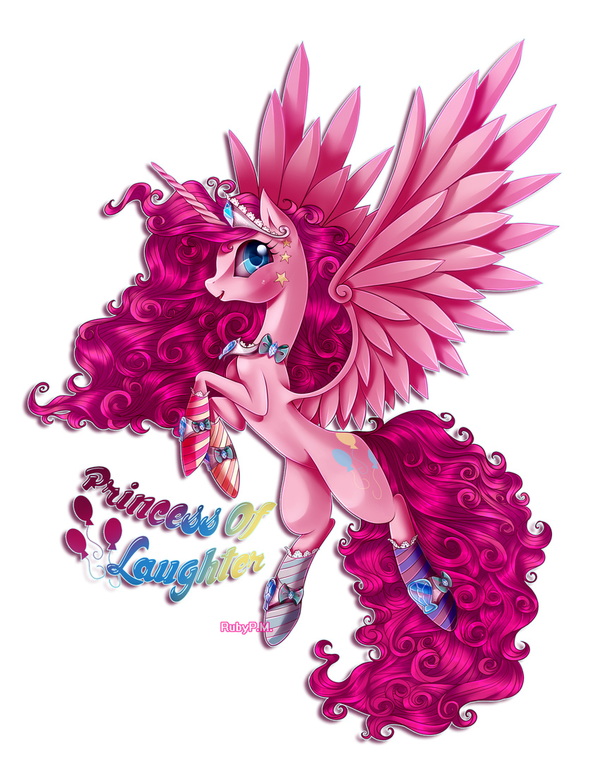 alpha_channel blue_eyes cutie_mark equine female feral friendship_is_magic fur hair hi_res horn horse looking_at_viewer mammal my_little_pony pink_fur pink_hair pinkie_pie_(mlp) plain_background pony purple_hair rubyp.m. rubypm solo transparent_background unicorn white_body winged_unicorn wings