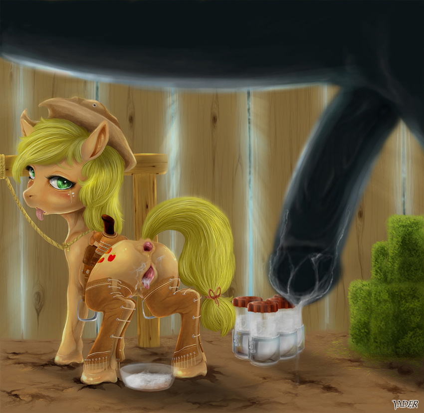 after_sex anus applejack_(mlp) blonde_hair blow blush breeding butt color cowboy_hat cum cum_in_ass cum_in_pussy cum_inside cutie_mark dripping duo equine female feral flaccid freckles friendship_is_magic gaping gaping_anus gaping_pussy green_eyes hair hat horse jader looking_back male mammal my_little_pony nude outside penis pony pussy saddle tears teats tongue tongue_out